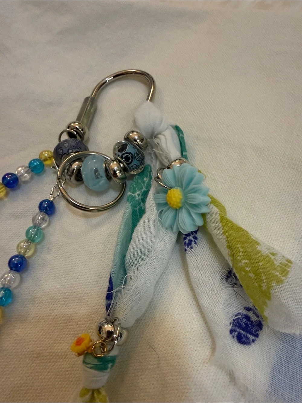 Decorative Blue & Yellow Beaded Keychain with Floral Charm bag charm
